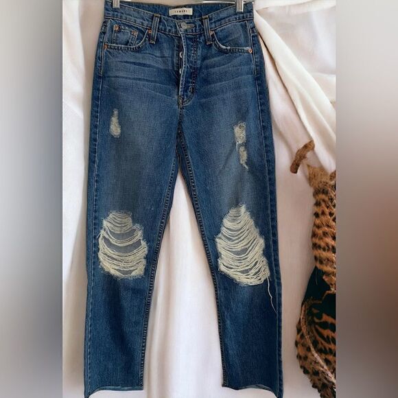 Comune Jeans Women's SZ 24 Thrift Vintage Straight Fit Button Fly distressed NEW - Picture 1 of 6